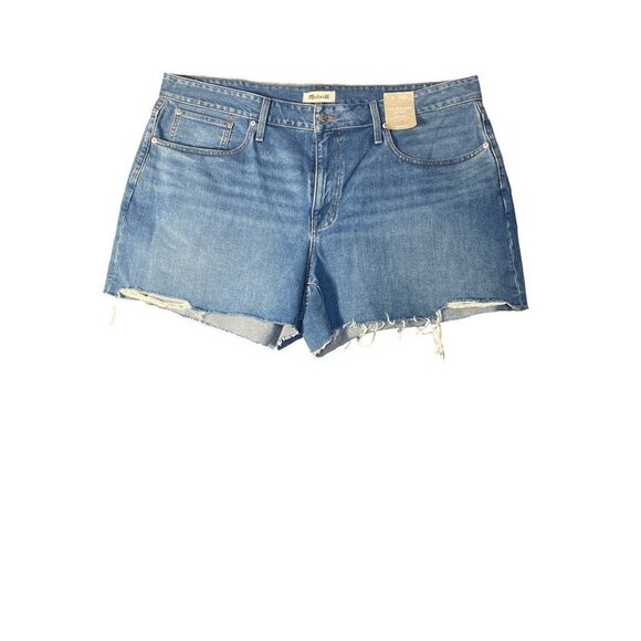 Madewell Womens The Mom Jean Cut-Off Shorts Blue Pockets Frayed Hem Plus 20W New